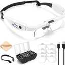 GUOUBUO Magnifying Glass with Light, 1.5X5.0X Magnifying Glasses, Rechargeable Magnifier Headset with Light, Head Magnifier with 4 Detachable Lenses, Magnify Glasses for Close Work Crafts Jewelry