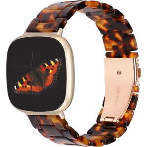 Wearlizer Resin Band Compatible with Fitbit Sense & Versa Bands for Women & Men, Lightweight Fashion Wristband Strap Accessories for Versa 3/4 & Sense 2 (Tortoise)