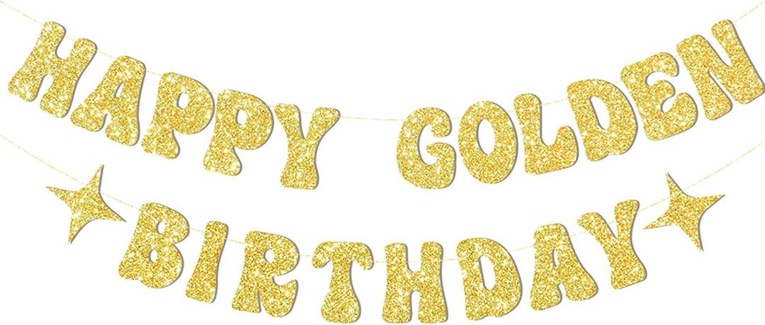 Gold Happy Birthday Banner or Happy Birthday Sign for Golden Bday Party Decorations,Golden Girls Bday Decorations-Glitter Gold Happy Birthday Decor for Women Men