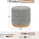Round Storage Ottoman with Reversible Tray Lid, Folding Chenille Fabric Footrest with Hidden Storage, 15.4" Footstool for Small Spaces Living Room Bedroom, Wood Grain Base, Grey, 15.4"D x 15.4"W x 14.6"H