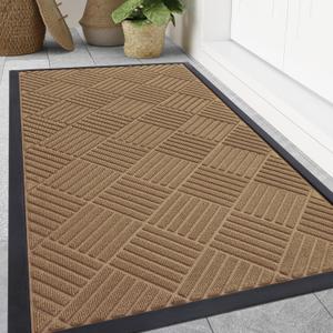 Smiry Front Door Mat Outside Entrance, Heavy Duty Outdoor Indoor Mat, Natural Rubber Doormat, Non Slip, Trap Dirt and Moisture, Easy Clean, Low Profile Patio Porch Entryway Mat, 59x35, Coffee