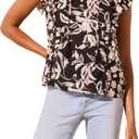 Tribal Womens Casual Short Sleeve Blouse  Lightweight Fashion Top for Work Or Everyday Wear (Black, L)
