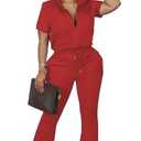 OCEANLUX Women's Lounge Tracksuit Set Two Piece Full Zip Up Short Sleeve Jacket & Drawstring pants Outfits (9288)