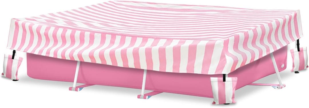 Rectangular Pool Cover,Waterproof Covers for 7' x 5' x 24" Rectangular Metal Frame Above Ground Outdoor Swimming Pool,with Tie-Down Ropes & 4 Sandbags,Increase Stability(Cover only,Pink)