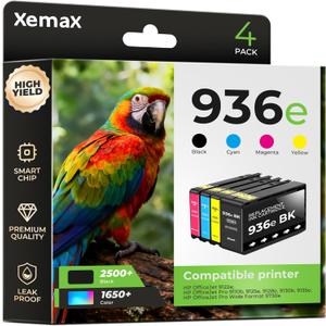 936e Ink Cartridges 4 Pack (7450 Pages) Compatible with OfficeJet Pro 9125e 9135e for HP 936e 936XL 936 Ink Work for OfficeJet 9122e Pro 9110b 9125e 9128e 9130b 9135e OfficeJet Pro Wide Format 9730e (Extra Large, Black/Cyan/Magenta/Yellow)