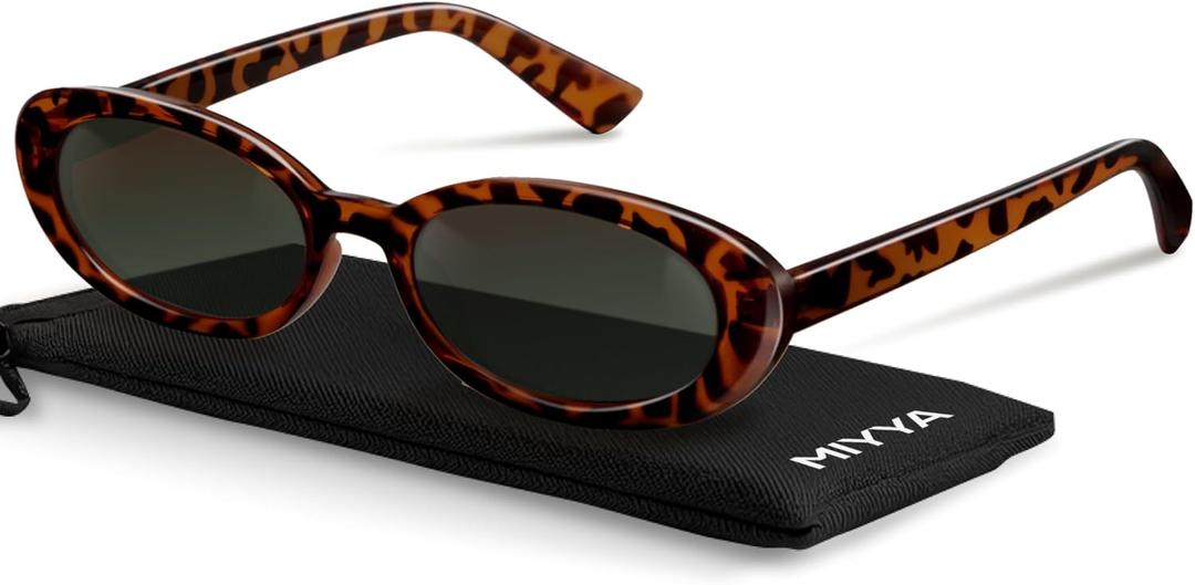 Miyya Old Money Polarized Oval Sunglasses 2025 Edition, UV400 Protection, Feather-Light Fit & Trendy Colors (Leopard/Green)