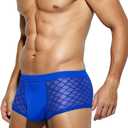 Arjen Kroos Men's Underwear Sexy Breathable Mesh Boxer Briefs Trunks with Open Fly Pouch (X-Large, Dark Blue)