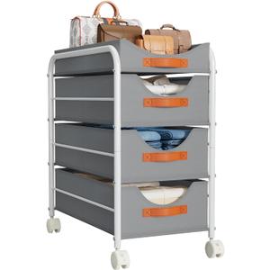 DIMJ Clothes Drawer 4 Tier - Fabric Closet Drawer System Rolling, Portable Closet Drawers for Clothes with Wheels, Small Closet Organizer & Replacement Drawers for Bedrooms, Office, Nursery, Grey
