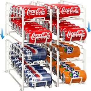 Simple Houseware Soda Can Organizer Stackable Rack Dispenser for Pantry/Refrigerator, 4 Pack, White