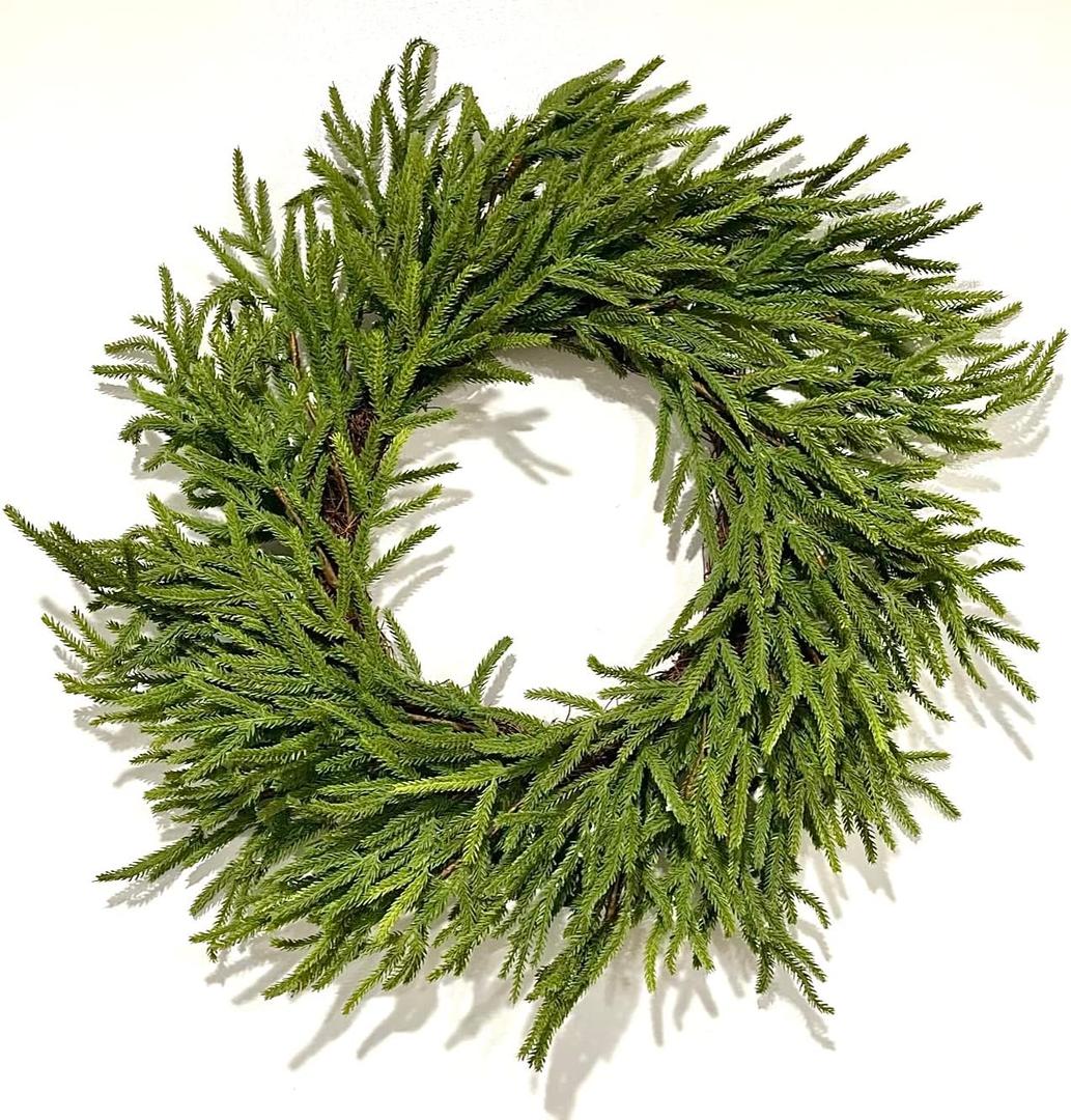 Norfolk Pine Wreath 24" Diameter Decorative Wreath - Artificial Wreath with Realistic Look Allure Floral Christmas Wreath