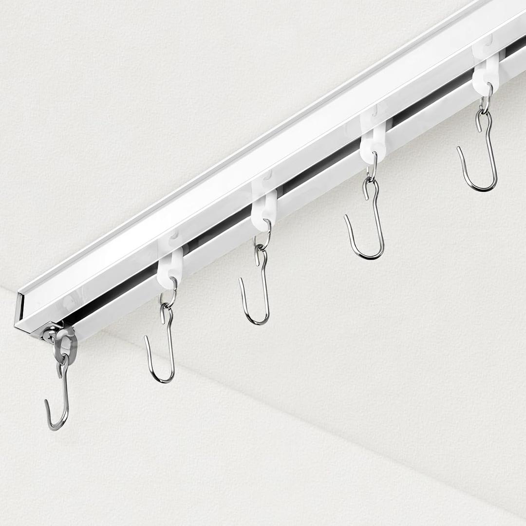 FELIDESIGN Curtain Track, Ceiling Curtain Track for Room Divider, Ceiling Mount Rail Set with Roller Hooks, White, 6ft - 9ft