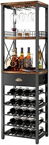 Homeiju Wine Rack Freestanding Floor, Bar Cabinet for Liquor and Glasses, 4-Tier bar Cabinet with Tabletop, Glass Holder, Storage Drawer and Wine Storage for Living Room, Home Bar