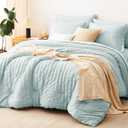 CozyLux Queen Comforter Set, 7 Pieces Ice Blue Seersucker Bed in a Bag
