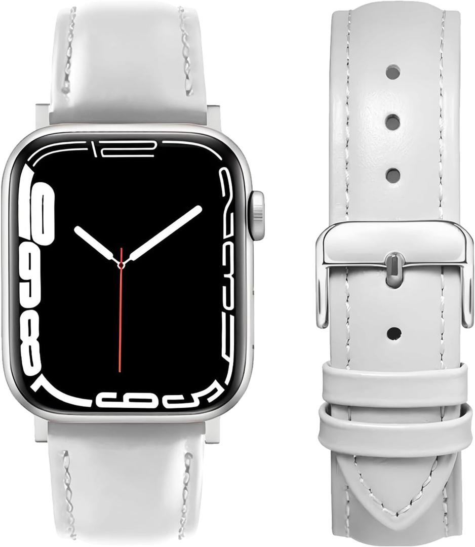 Leather Bands Compatible with Apple Watch 38mm 40mm 41mm 44mm 45mm 49mm for Men Women, Top Genuine Leather Watch Strap Replacement Wristband for iWatch Ultra SE Series 9 8 7 6 5 4 3 2 1