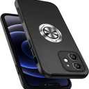 Shockproof Case for iPhone 12 6.1 inch, [Built-in Camera Cover] Military Grade Phone Case Cover with Embedded Metal Ring Stand Kickstand [Support Magnetic Car Holder] for iPhone 12, Black
