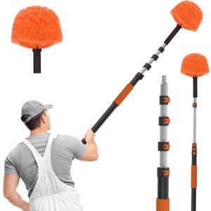SISUPASSIE 36FT Reach Cobweb Duster with Extension Pole, High Ceiling Long Duster with 7-30FT Telescoping Pole, Spider Web Brush for Indoor Outdoor Use