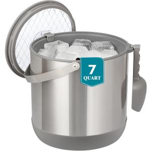 6.8L/7QT Insulated Ice Bucket with Lid & Scoop,Double-Wall Ice Bucket for Parties,Cocktail Bar(Grey) 