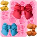 4 x Bow Chocolate Molds Silicone 2Pcs, 2.72 Inch Small Bowknot Fondant Mold for Cake Decorating, Flexible Bowing Shape Trays for Cookies Candy Rice Krispies Treats, DIY Party Dessert Baking Supplies