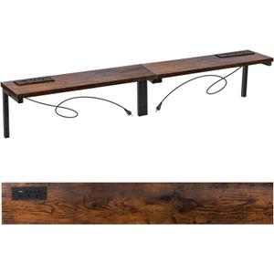 70.8" Narrow Console Table with Outlet, 5.9" Sofa Table Behind Couch Wall Mounted, 2 Pack with 4 Power Outlets 4 USB-C Ports 4.9ft Cord for Entryway, Hallway, Living Room, Rustic Brown