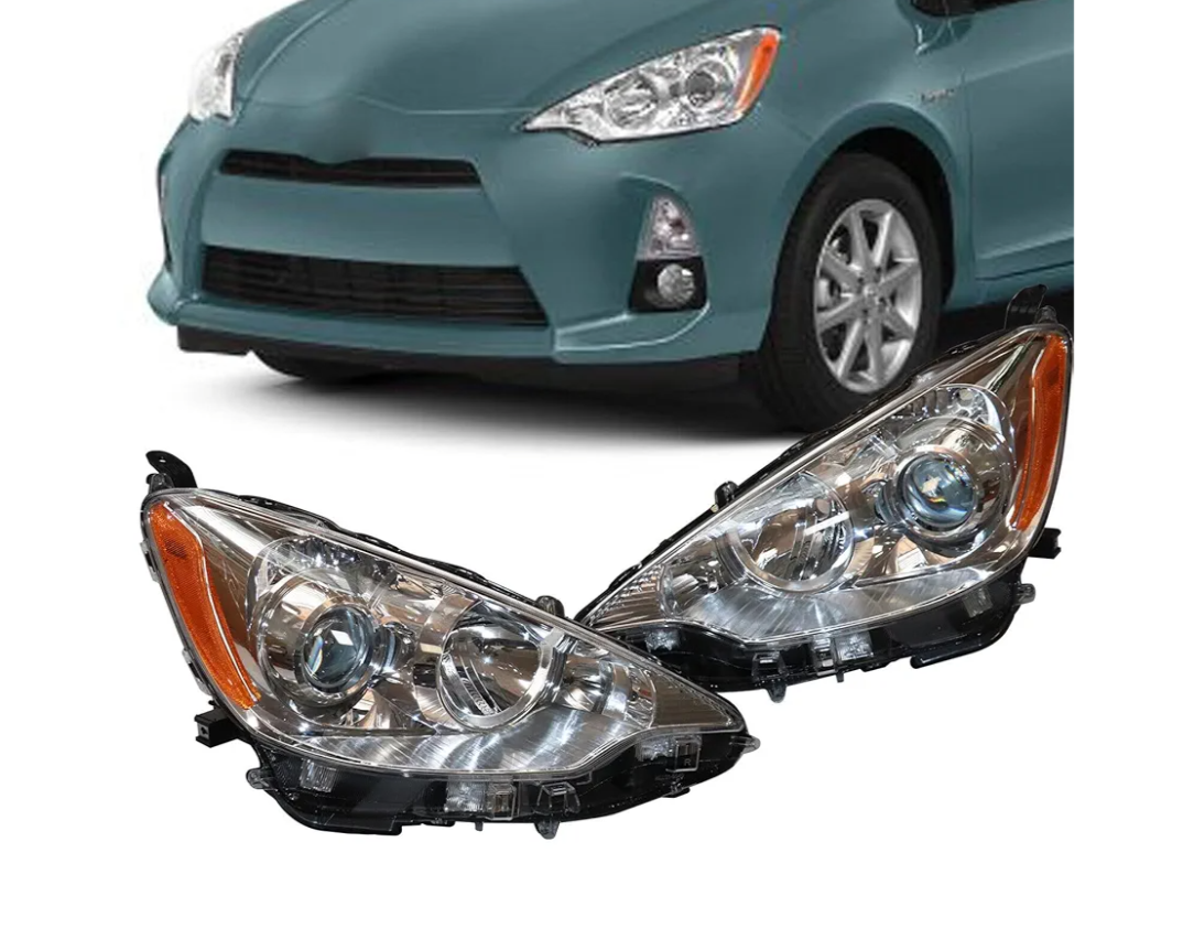 For 2012 2013 2014 Toyota Prius C Headlight Assembly Left Driver and Right Passenger Side Headlights Replacement Pair Black Housing Halogen Headlamp (Pair of headlights)