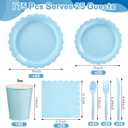 175 Pcs Light Blue Paper Plates and Napkins, Boy Baby Shower Decorations Include Blue Scalloped Plates Napkins Cups for Kindergarten Graduation, Birthday, Bridal Shower, Wedding