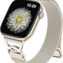 Adorve Slim Milanese loop Compatible with Apple Watch Bands 40mm 41mm 38mm 42mm Women, Thin Stainless Steel Mesh Loop Magnetic Wristbands for iWatch SE3 Series 11 10  (Starlight, 38mm/40mm/41mm/(42mm-series 11 10))