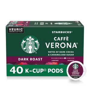 Starbucks K-Cup Coffee Pods, Dark Roast, Caff Verona for Keurig Brewers, 100% Arabica, 1 Box (40 Pods)