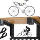 Bike Rack Wall Mount with Shelf and 8 Hooks Offer Horizontal Indoor Bike Storage for Sheds Garages. Wooden Bike Rack Bracket for Road, Mountain, Travel Bicycles, Maximizing Space