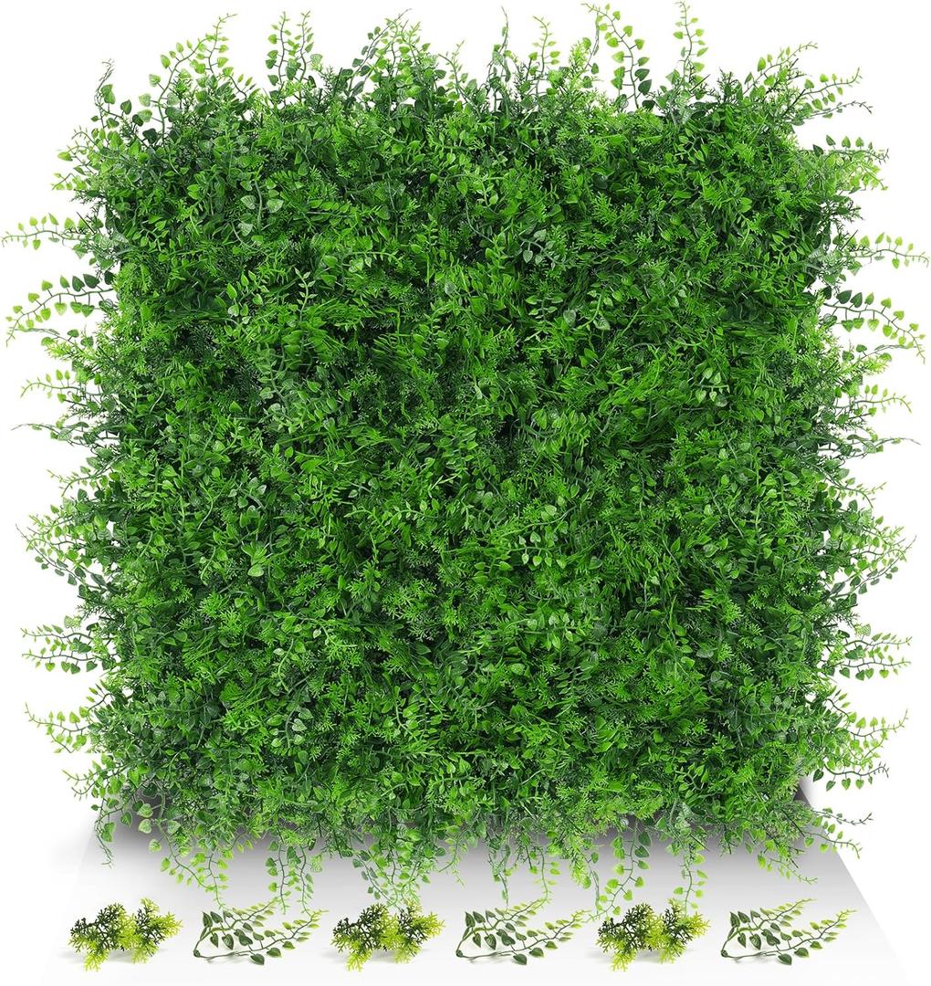 20"x20" 12pcs Grass Wall Panels, Artificial Fern Grass Backdrop with UV Protection, Fake Greenery Plant Boxwood Panels, Green Wall Decor for Outdoor Indoor Patio Garden Backyard