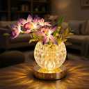 Flower Table Lamp, Orchid Flower with Crystal Vase Lamp, Cordless Touch Desk Light, 3 Colors Dimming & Rechargeable, Small Night Light for Bedroom Home, Romantic Gifts for Girl Women (Purple)