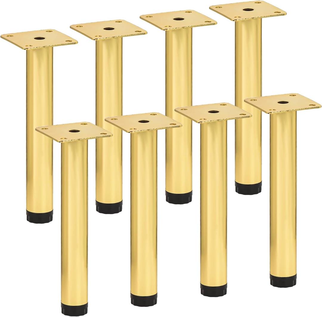 6 inch / 15cm Adjustable Metal Furniture Legs, Pack of 8 Round Gold Iron Heavy Duty Sofa Legs, DIY Replacement Feet for Couch Table Cabinet Bed Ottoman Dresser