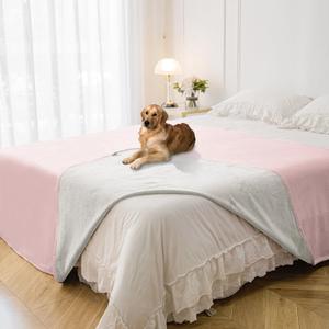 Waterproof Blanket for Bed Protection, Washable Dog Blankets for Couch, Soft Reversible Pet Throw Furniture Protector Cover for Sofa-82"x108",Pink+Cream