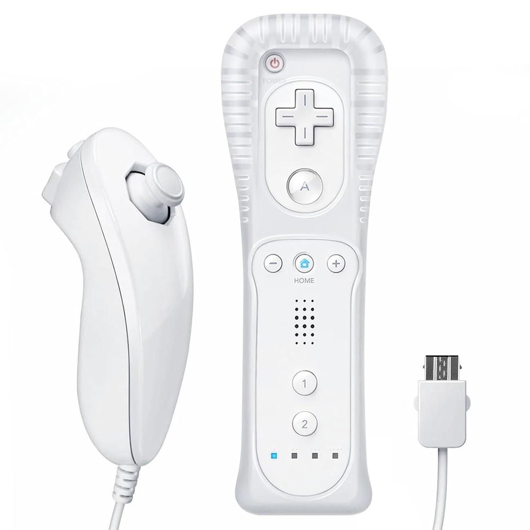 LaiChauKit Wii Remote with Nunchuck, Compatible with Nintendo Wii/Wii U, Wii Controller with Nunchuck, with Silicone Case and Wrist Strap