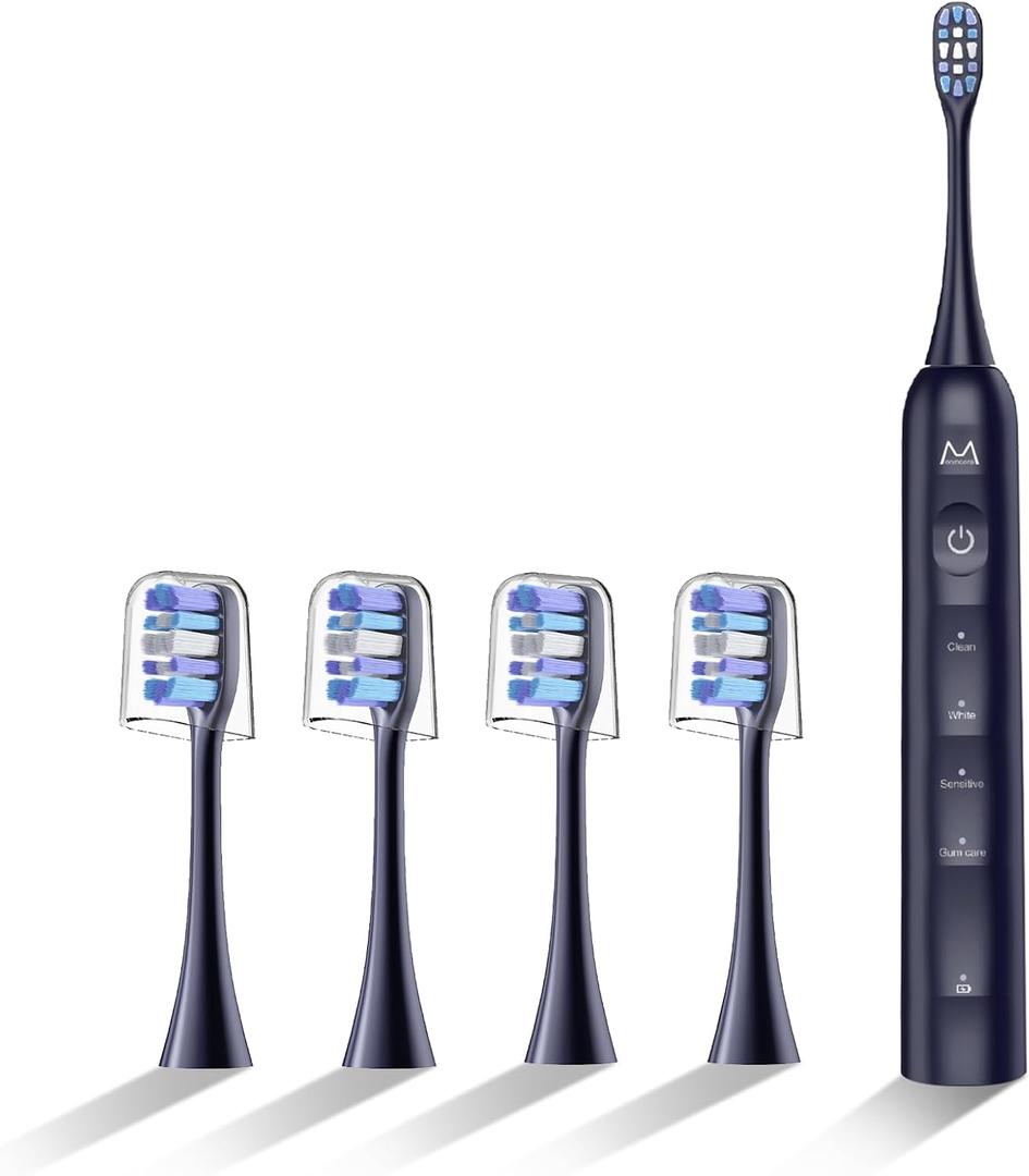 Sonic Electric Toothbrush for Adults&Teens - 180 Days Battery Life, Seamless Button&48000RPM Rechargeable Tooth Brush, 4 Replacement Heads for Deep Clean/Smart Timer/4 Brushing Modes/IPX8 (Midnight Blue)