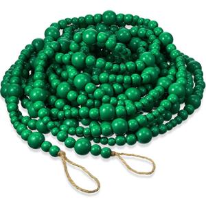 Giegxin 32.8 Feet Wooden Bead Garland Rustic Boho Wood Bead Garland Decor Rustic Wall Hanging Ornaments for Holiday Spring Farmhouse Party Decoration(Green,1 Pcs)