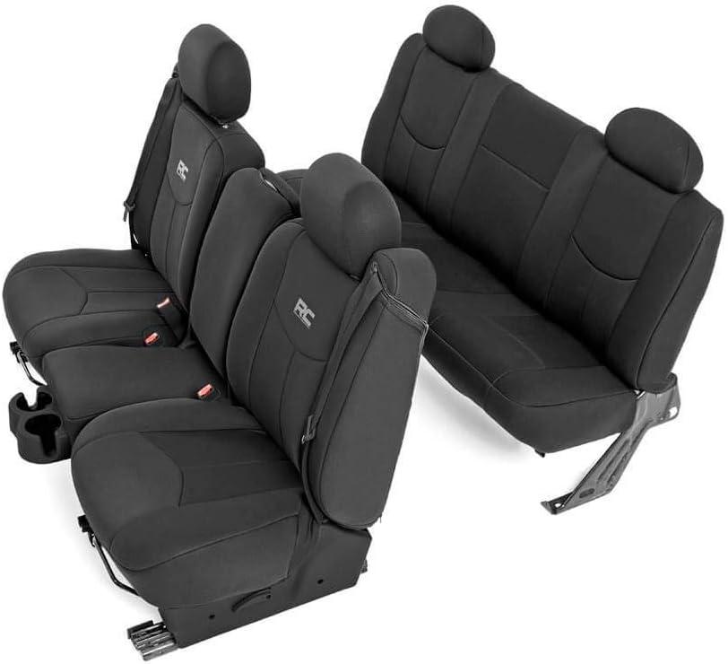 Rough Country Neoprene Seat Covers for Chevy Silverado & GMC Sierra 1500 (1999-2006 & Classic) - Waterproof, UV-Resistant, Foam-Padded Front & Rear Covers