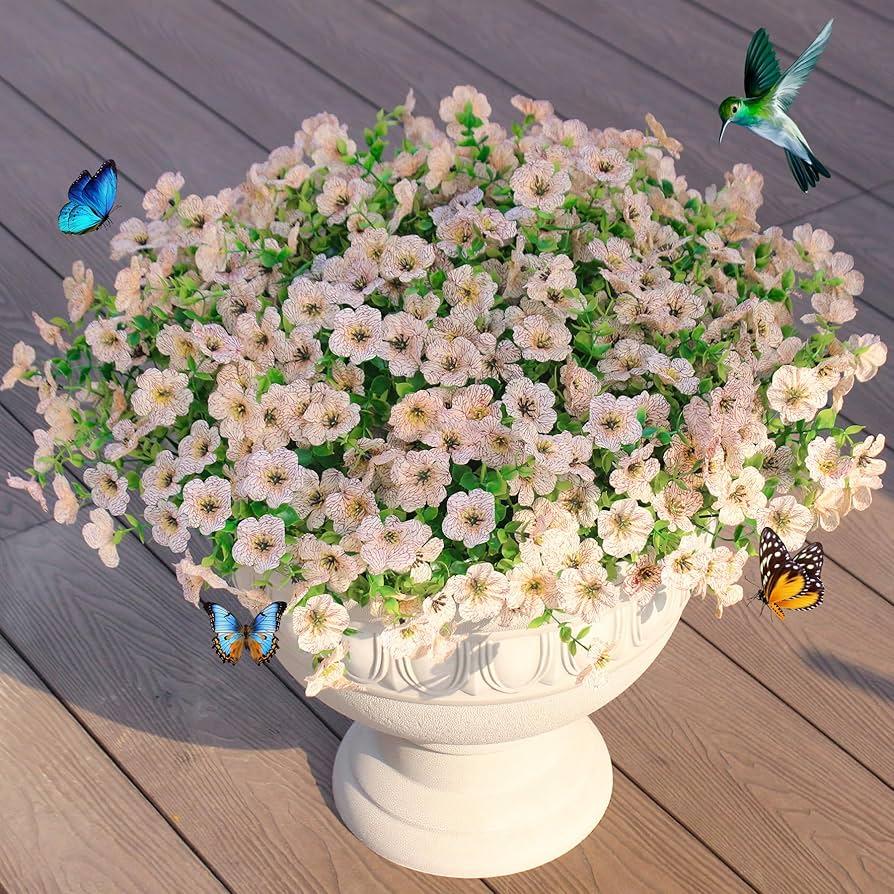 16 Bundles Artificial Flowers for Outdoors, Realistic Fake Silk Flowers for Outside, No Fade Faux Eucalyptus Plants for Outdoor Planter, Window Box, Hanging Basket - Porch Patio Garden Decor