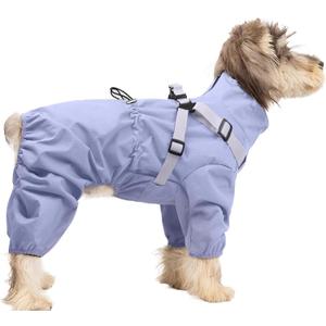 BRKURLEG Dog Raincoat for Small Dogs, Small Dog Rain Jacket with Harness Built in, Waterproof 4 Legs Puppy Raincoats, Puppy Outdoor Jacket with Reflective Strip, Purple, M (M(Back Length9.8"))