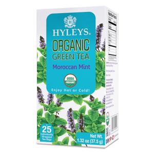 HYLEYS Organic Green Tea, Moroccan Mint Flavor - 25 Individually Wrapped Tea Bags - USDA Organic - Kosher & Vegan (EXP 02/28/29)