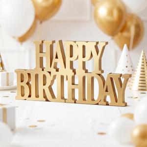 Novabright Happy Birthday Sign Centerpieces for Table Birthday Party Decorations for Women Bday Birthdays Themed Celebration Party Supplies(Gold,No Glitter), 11.81 x 5.91 x 0.59 inches