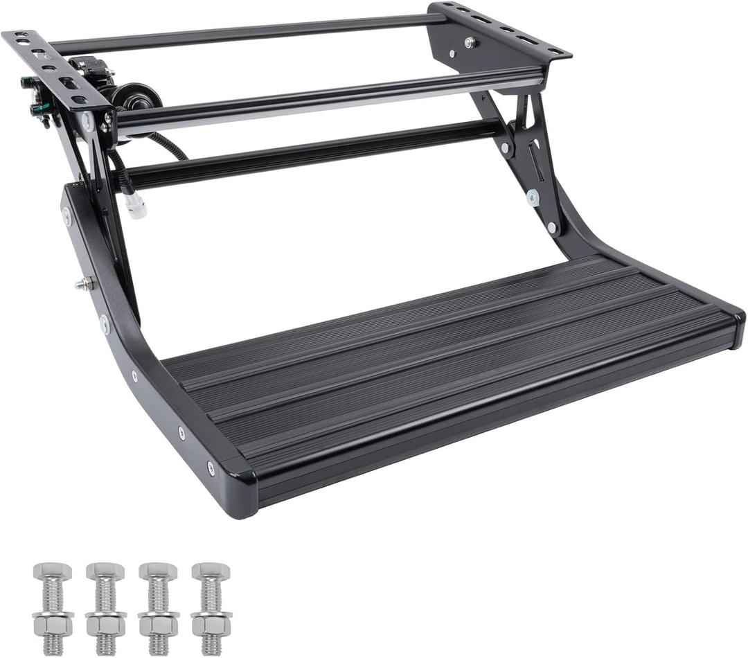 Electric Retractable RV Steps with LED Lighting, 400 LBS Load Capacity, Foldable Aluminum Alloy Camper Steps, Thickened Steel Plate Trailer Steps, Non-Slip Design, Ideal for RV, Trailer, Camper (Black)