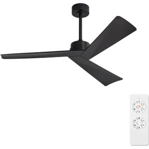 WINGBO 52" DC Ceiling Fan without Lights, Matte Black Ceiling Fan with Remote, 3 ABS Plastic Blades, 6 Speed Reversible DC Motor, Ceiling Fans No Light for Kitchen Bedroom Living Room