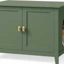 Feandrea Cat Litter Box Enclosure, Modern Hidden Cat Litter Box Furniture, Double Doors, Handles, Indoor Pet House Washroom, Living Room Side End Table, Forest Green UPCL015CH01