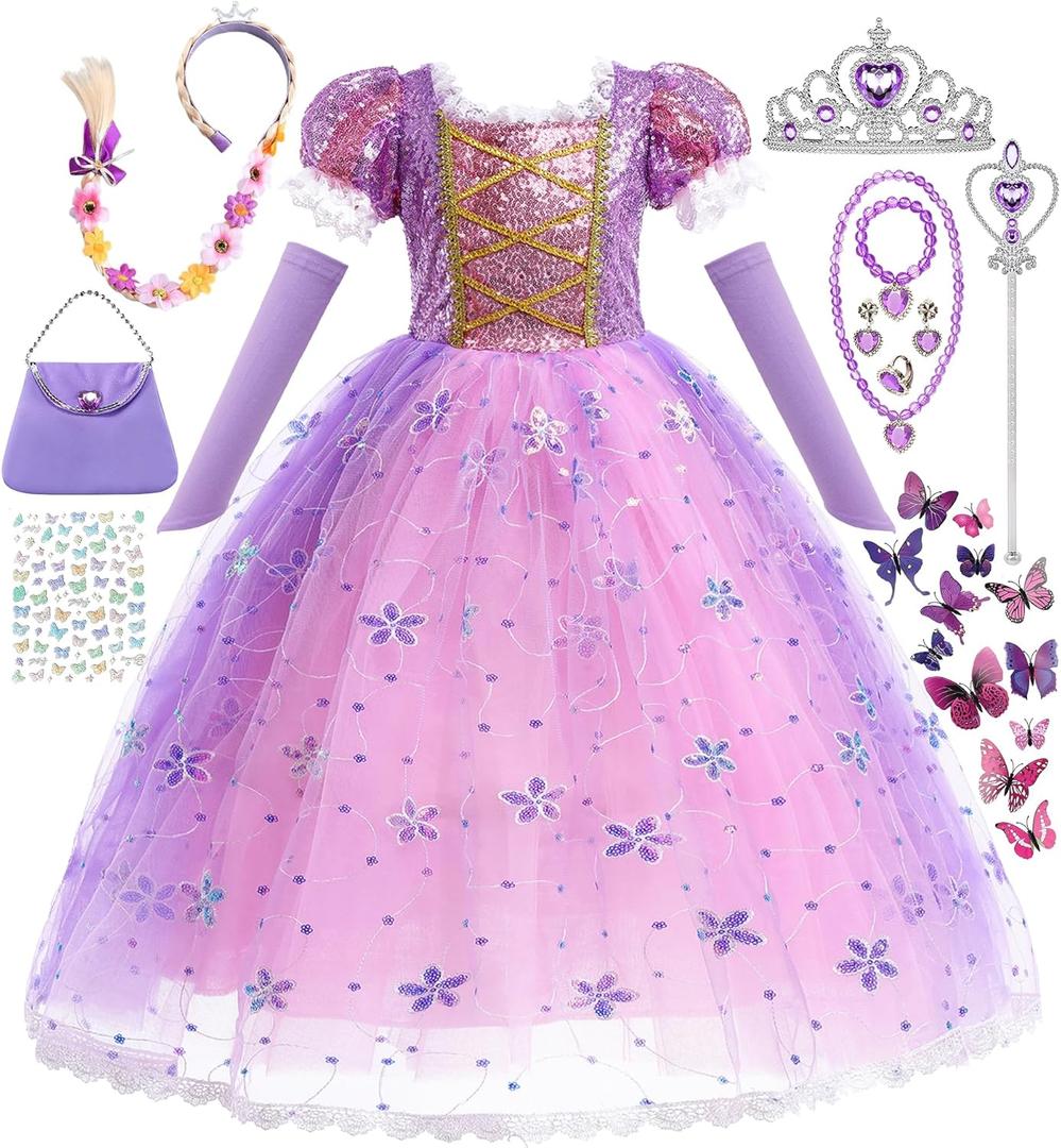 Purple Dress for Girls Princess Costume Toddler Dress up Clothes for Halloween Birthday Party (2-3 Years)