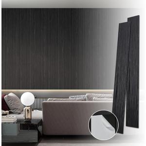 Kieacia Wood Acoustic Wall Panels, Peel and Stick 3D Slat Accent Panel for Interior Decor, 2 Pieces, 94.5 11.8 Inch Wainscoting Soundproof Wooden Panel for Living Room, Bedroom, Black