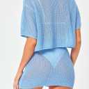 Sovoyontee Women's 2 Piece Swimsuit Coverup Crochet Hollow Out Bathing Suit Swim Beach Cover Up Crop Top Skirt Sets (Beige, L)