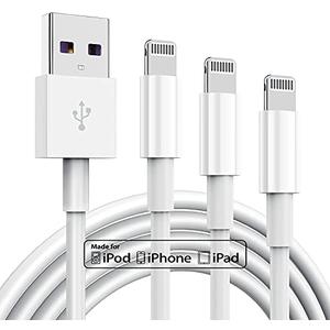 3 Pack Apple MFi Certified Charger Cable, Apple Lightning to USB Cable Cord, 2.4A Fast Charging Phone Long Chargers for iPhone 12/11/11Pro/11Max/ X/XS/XR/XS Max/8/7/6/5S/SE (3ft, White)