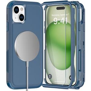 Diverbox for iPhone 15 Plus Phone Case,iPhone 15 Plus Magnetic Case [with Tempered Glass Screen Protector] Heavy Duty Phone Case for iPhone 15 Plus Case (Blue)