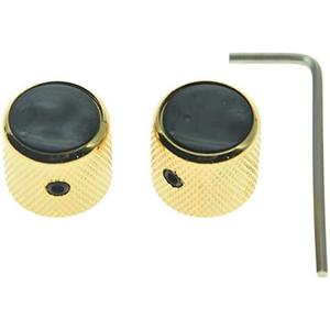 KAISH Set of 2 Black Pearl Top Guitar Dome Knobs with Set Screw for Tele Guitars Black Pearl Cap Bass Gold Knobs