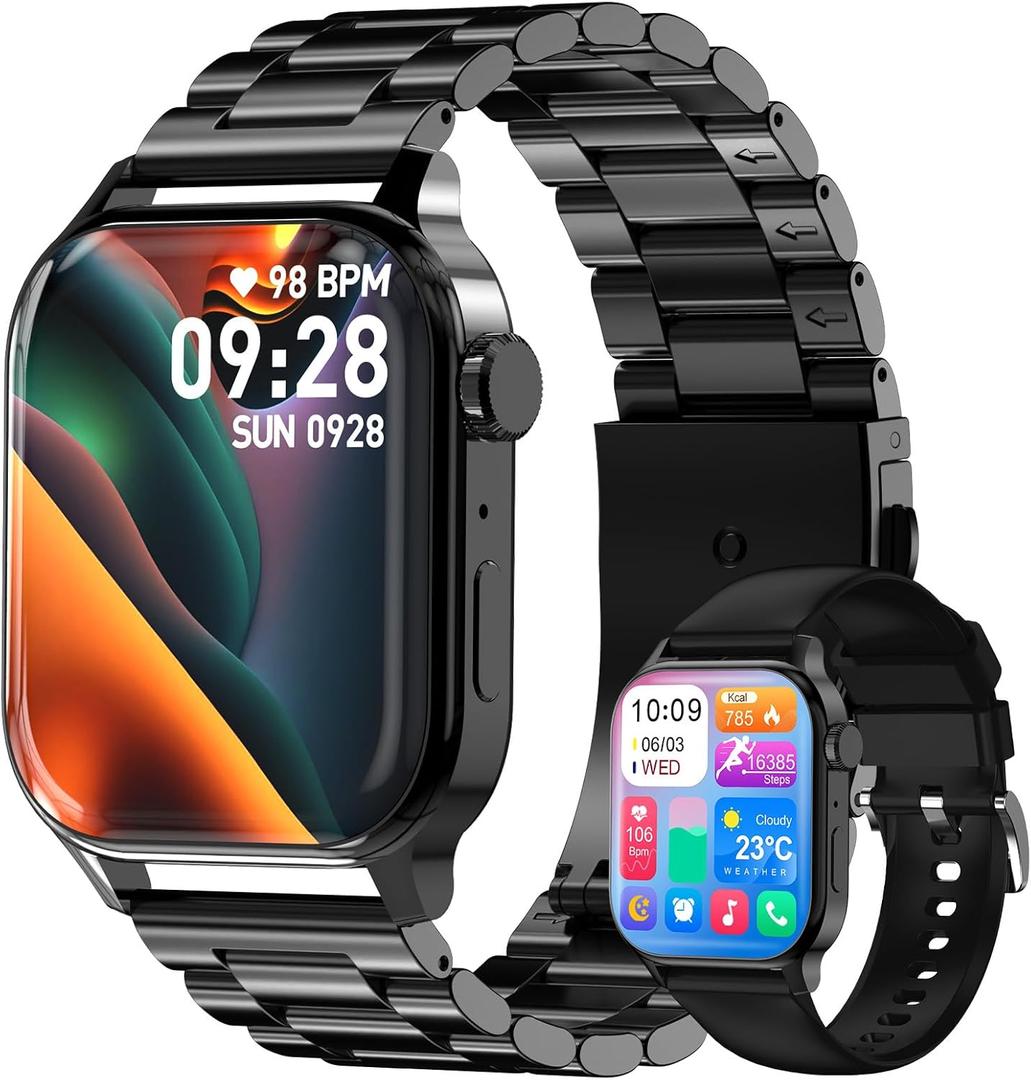 Smart Watch for Men with Answer/Make Calls, 1.85" HD Display Fitness Tracker Watch with Waterproof 100+Sports Modes Health Monitor Sleep Monitor for iOS Android  (Black)
